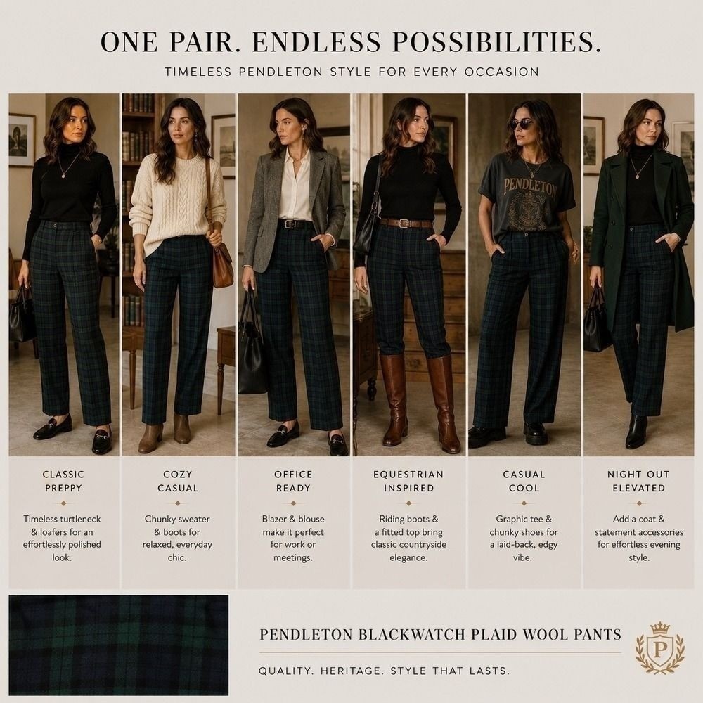 Pendleton Size 18 Blackwatch Plaid Straight Leg Pants Classic Preppy - Picture 8 of 8